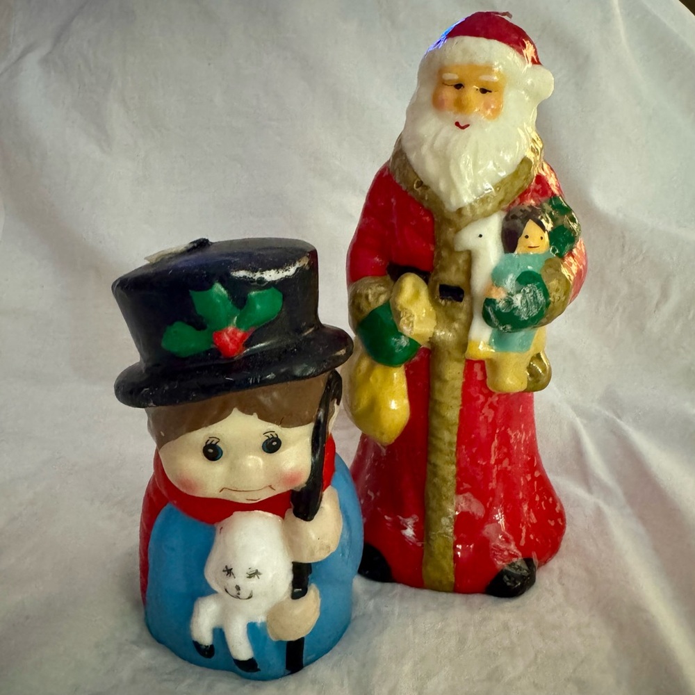 Vintage Hand Painted Christmas Character Candles - Jasco 1981 Christmas Spirit